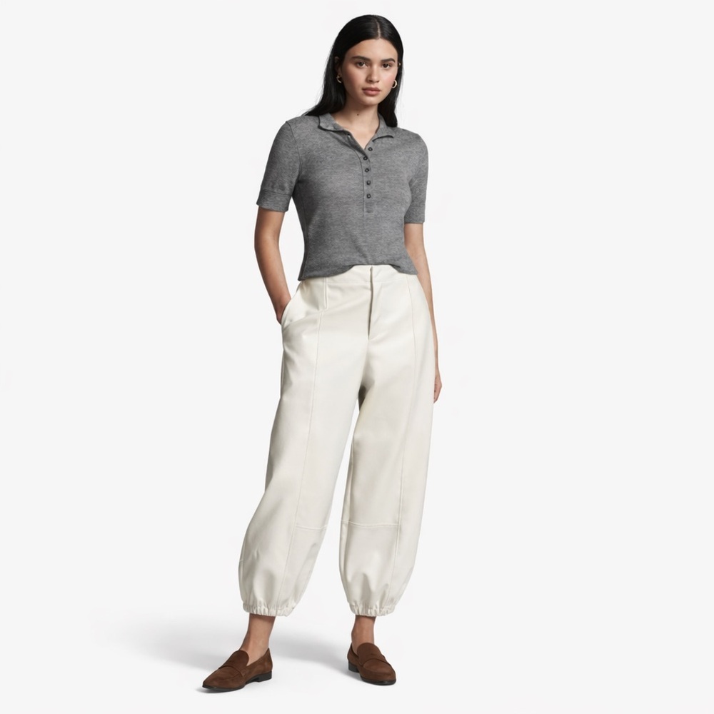 Anthro L Maeve Faux Leather Balloon Pants 0015 cream large Anthropologie neutral